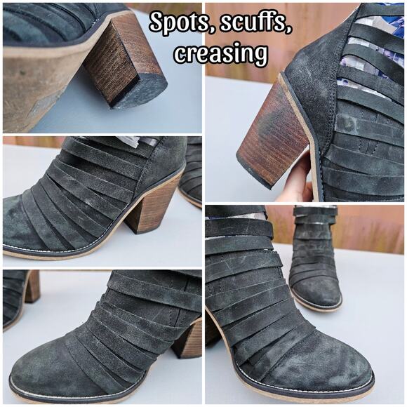 Black Leather Strappy Ankle Boots Free People Hybrid Size EU 39 Cage Bootie Zip - Picture 8 of 13